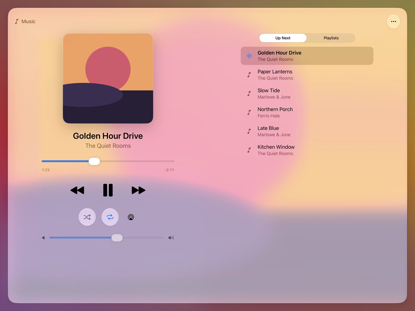 What’s playing, right there: Play, skip and set the volume without leaving the wall.