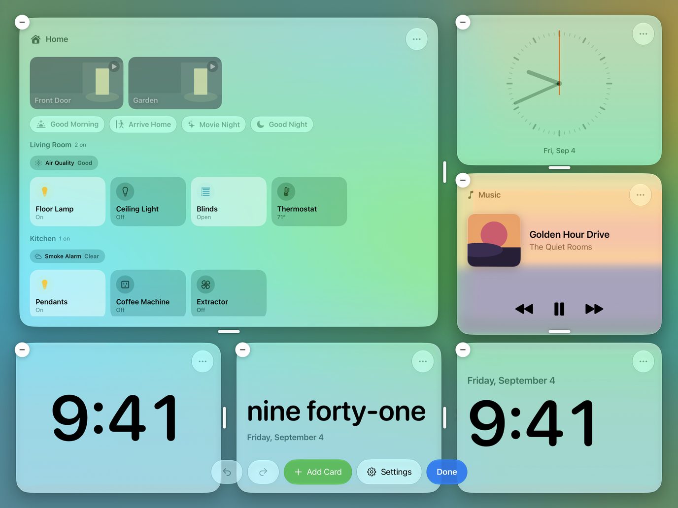 Arrange it your way: Drag a card’s edge to resize it, and the others make room.